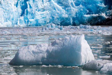 Téléchargez les photos : Un grand iceberg flotte devant le glacier South Sawyer près de Juneau, en Alaska, situé dans le fjord Tracy Arm. - en image libre de droit