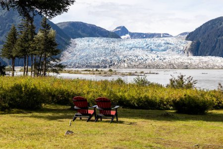 Photo for A view of the Hole-In-The-Wall glacier as seen from the Taku Glacier Lodge near Juneau, Alaska - Royalty Free Image