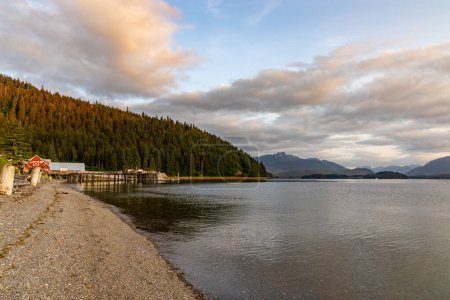 Photo for A view of the pier and cannery building in Icy Strait Point, Alaska. - Royalty Free Image