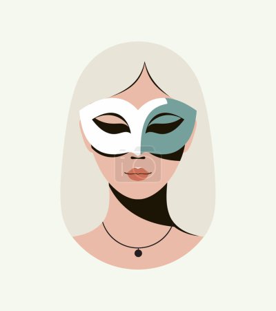 Téléchargez les illustrations : Illustration vectorielle festive femme portant un masque de fous d'avril idéal pour les cartes de vœux, les messages sur les médias sociaux et les projets festifs - en licence libre de droit