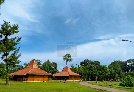 Photo for Javanese traditional houses, Indonesian traditional houses are often called joglo houses, wooden architecture - Royalty Free Image