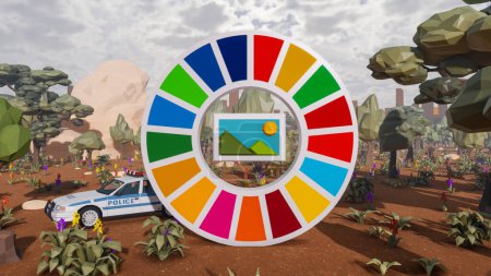 Photo for Graphic resources for sustainable development goals biodiversity a growing economy and ecology 3D render and low poly - Royalty Free Image