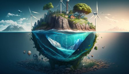 Téléchargez les photos : Eco-Sphère : Civilisation futuriste et préservation de l'eau en illustration 3D - en image libre de droit