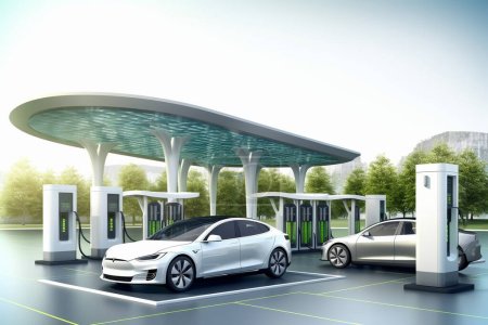 Revolution der Elektrofahrzeuge: Auf dem Weg in eine nachhaltige Zukunft. Illustration 3D