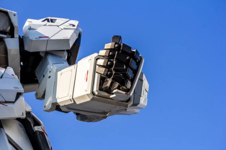 Photo for Tokyo, Japan, 27 October 2023 : Gundam robot's hand reaching out against blue sky - Royalty Free Image