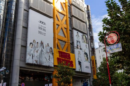 Photo for Tokyo, Japan, 29 October 2023 : Building facade with fashion advertising banners in Shibuya - Royalty Free Image
