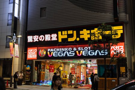 Photo for Tokyo, Japan, 29 October 2023: Entrance to the vibrant Vegas Vegas Pachinko and Slot parlor - Royalty Free Image