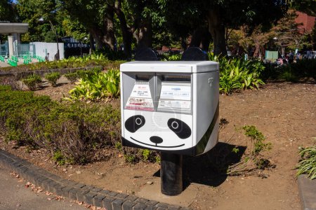 Photo for Tokyo, Japan, 30 October 2023 : Panda-themed waste bin in Ueno Park promoting environmental cleanliness - Royalty Free Image