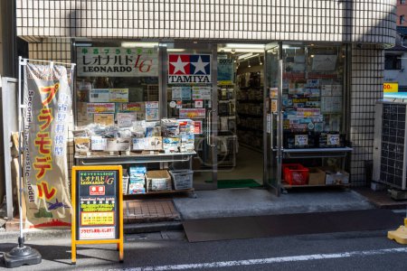 Photo for Tokyo, Japan, 30 October 2023: Hobby shop entrance with various model kits on display - Royalty Free Image