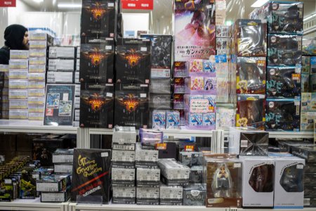 Photo for Tokyo, Japan, 30 October 2023: Assortment of model kits and figures on display in a hobby shop - Royalty Free Image
