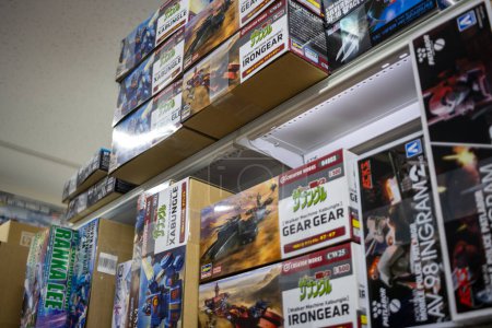 Photo for Tokyo, Japan, 30 October 2023: Shelf with assorted mecha and robot model kits in a hobby shop - Royalty Free Image