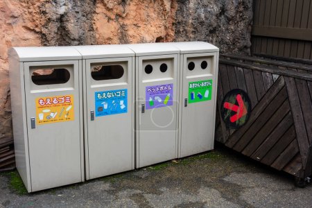 Photo for Tokyo, Japan, 31 October 2023: Recycling bins in Tokyo for environmental conservation - Royalty Free Image