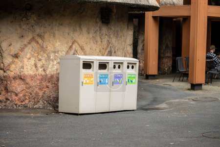 Photo for Tokyo, Japan, 31 October 2023: Recycling bins in a public area - Royalty Free Image