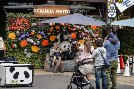 Téléchargez les photos : Tokyo, Japon, 31 octobre 2023 : Des touristes prennent des photos dans un endroit sur le thème du panda - en image libre de droit