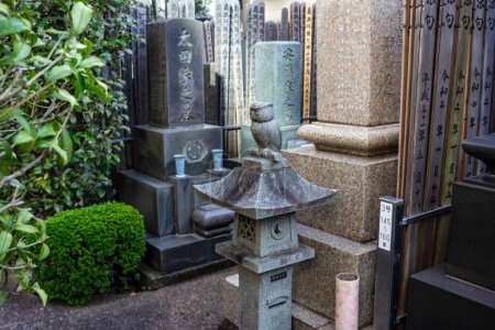 Photo for Tokyo, Japan, 1 November 2023: Traditional Japanese grave markers at a peaceful cemetery - Royalty Free Image