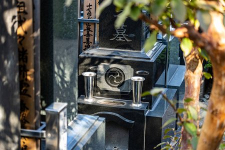 Photo for Tokyo, Japan, 1 November 2023: Traditional Japanese family grave markers in a cemetery - Royalty Free Image