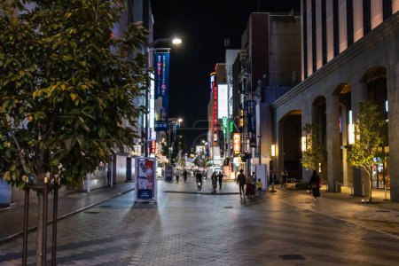 Téléchargez les photos : Tokyo, Japon, 1 novembre 2023 : Vue de nuit d'une rue animée de Tokyo avec signalisation lumineuse - en image libre de droit
