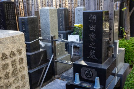 Photo for Tokyo, Japan, 1 November 2023: Traditional Japanese Graves in Cemetery - Royalty Free Image