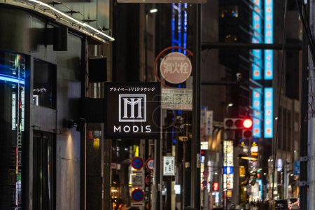 Téléchargez les photos : Tokyo, Japon, 1er novembre 2023 : Panneaux lumineux et boutiques dans la rue animée de Tokyo la nuit - en image libre de droit