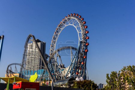 Photo for Tokyo, Japan, 2 November 2023: Roller coaster at Tokyo Dome City amusement park - Royalty Free Image