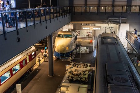 Photo for Tokyo, Japan, 3 November 2023: Interior view of the Railway Museum with visitors and trains on display - Royalty Free Image