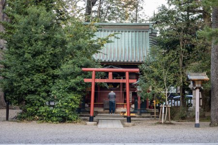 Photo for Tokyo, Japan, 3 November 2023: Traditional Torii Gate at the Entrance of a Shinto Shrine - Royalty Free Image