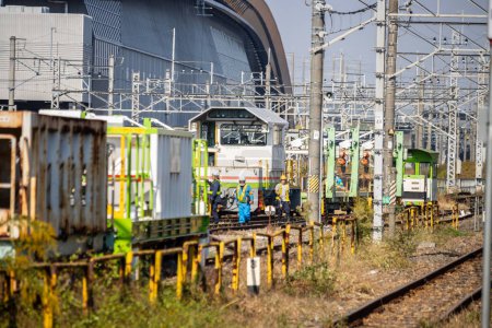 Photo for Tokyo, Japan, 3 November 2023: Trains at a railway maintenance yard - Royalty Free Image