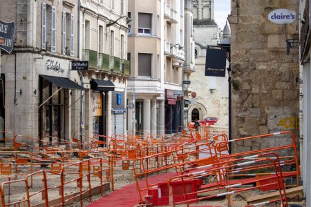 Photo for Perigueux, France, March 10 2024: Construction barriers on city street - Royalty Free Image