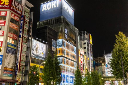 Photo for Tokyo, Japan, 6 November 2024 : Illuminated Billboards and Advertisements in Night Cityscape - Royalty Free Image