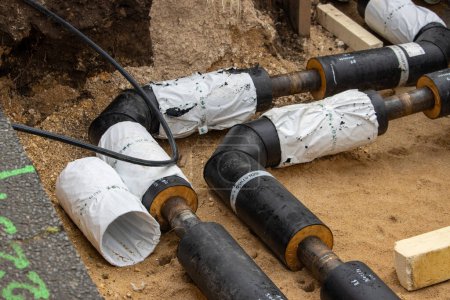 Photo for France, 10 March 2024: Construction Site Pipes Installation - Royalty Free Image