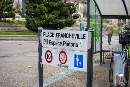 Photo for France, 10 March 2024 : Pedestrian Zone Sign in Francheville - Royalty Free Image