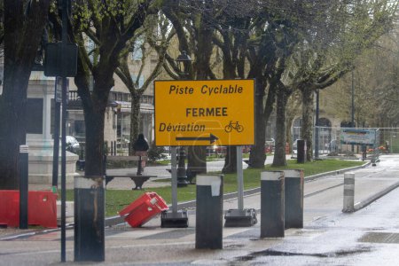 Photo for France, 01 April 2024: Closed Bike Lane with Detour Sign - Royalty Free Image