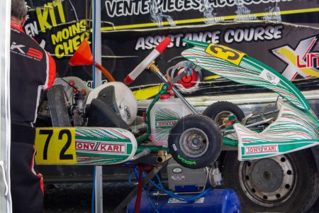 Photo for France, 14 April 2024: Go-Kart Maintenance at Racing Event - Royalty Free Image
