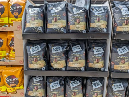 Photo for France, April 26, 2024: Shelves stocked with packages of Carte Noire and Senseo coffee in a supermarket. - Royalty Free Image