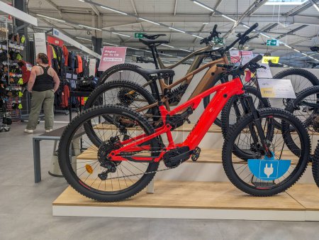 Photo for France, 09 May 2024: Display of mountain bikes in a sports store - Royalty Free Image