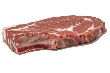 A raw beef steak, isolated on a white background.