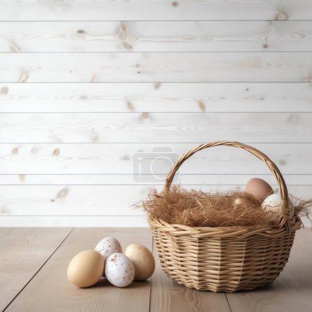 Photo for Easter eggs with nest copy space background - Royalty Free Image