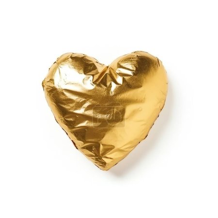 Photo for Gold balloon foil heart shape isolated on white background - Royalty Free Image