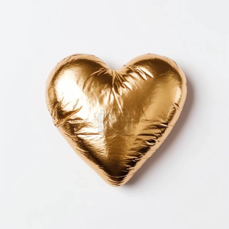 Photo for Gold balloon foil heart shape isolated on white background - Royalty Free Image