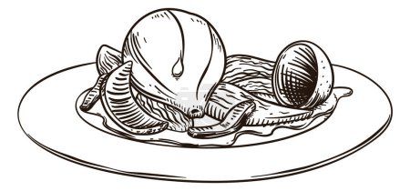 Ilustración de Dibujo de un plato con postre tradicional colombiano "desamargado" hecho con higo, cáscara de limón y naranja, pimiento y calabaza. - Imagen libre de derechos