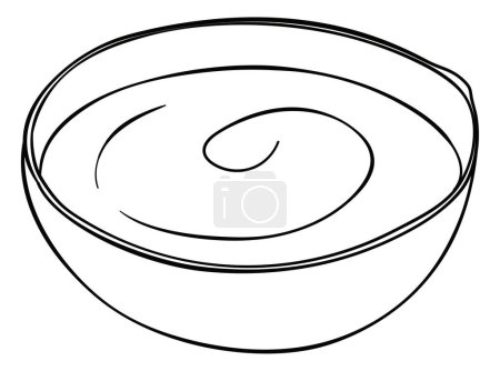 Illustration for Design in outlines to coloring of a traditional coconut bowl filled with delicious blancmange -or 'manjar blanco'-. - Royalty Free Image
