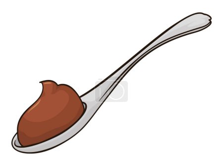 Illustration for View of a silver spoon with sweet 'arequipe' -or caramelized milk- sample, ready to enjoy it. - Royalty Free Image