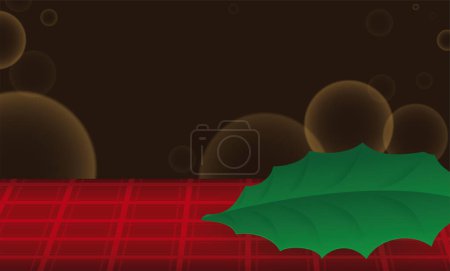 Illustration for Banner template for Christmas with square tablecloth and holly leaf in a night view with glowing bokeh effect. - Royalty Free Image