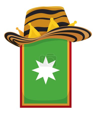 Téléchargez les illustrations : Festive Colombian hat -sombrero vueltiao- combined with crown parts over Barranquilla's flag in vertical position. - en licence libre de droit