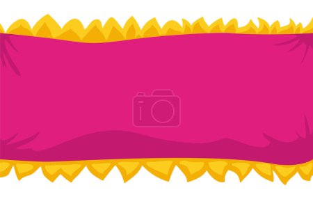 Illustration for Horizontal and fuchsia fabric template decorated with yellow fringes in the borders. Design isolated over white background. - Royalty Free Image