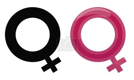 Illustration for Pair of woman -or Venus- symbol, one in dark silhouette and the other in pink shiny design. - Royalty Free Image