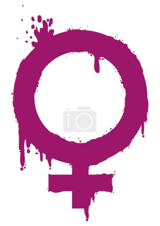 Illustration for Female or Venus symbol in pink paint and graffiti style isolated over white background. - Royalty Free Image
