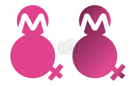 Illustration for Set with silhouette and gradient version to celebrate the 8th March the Women's Day with female symbol combined with number eight and letter M. - Royalty Free Image