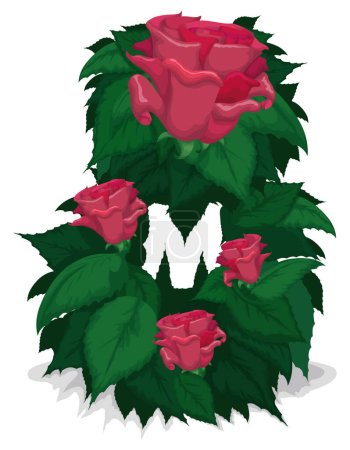 Illustration for Giant number eight decorated with green leaves, pink roses and letter M to commemorate Women's Day on March 8. - Royalty Free Image