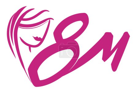 Téléchargez les illustrations : Design rose commémorant la Journée de la femme avec le visage d'une femme joint à 8M, pour célébrer ce 8 Mars. - en licence libre de droit